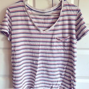 Red, White & Blue Striped V-neck Tee